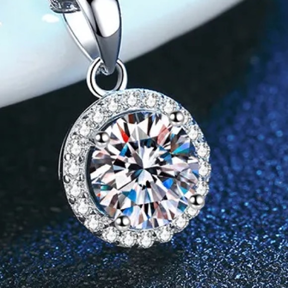 Moissanite Jewelry - MOISSANITE 2 CARAT ROUND STONE NECKLACE WITH HALO GRA CERTIFIED